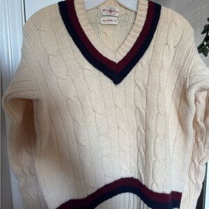 Vintage Alan Paine English Wool Wimbledon V Neck Tennis Cable Knit Sweater SZ 40